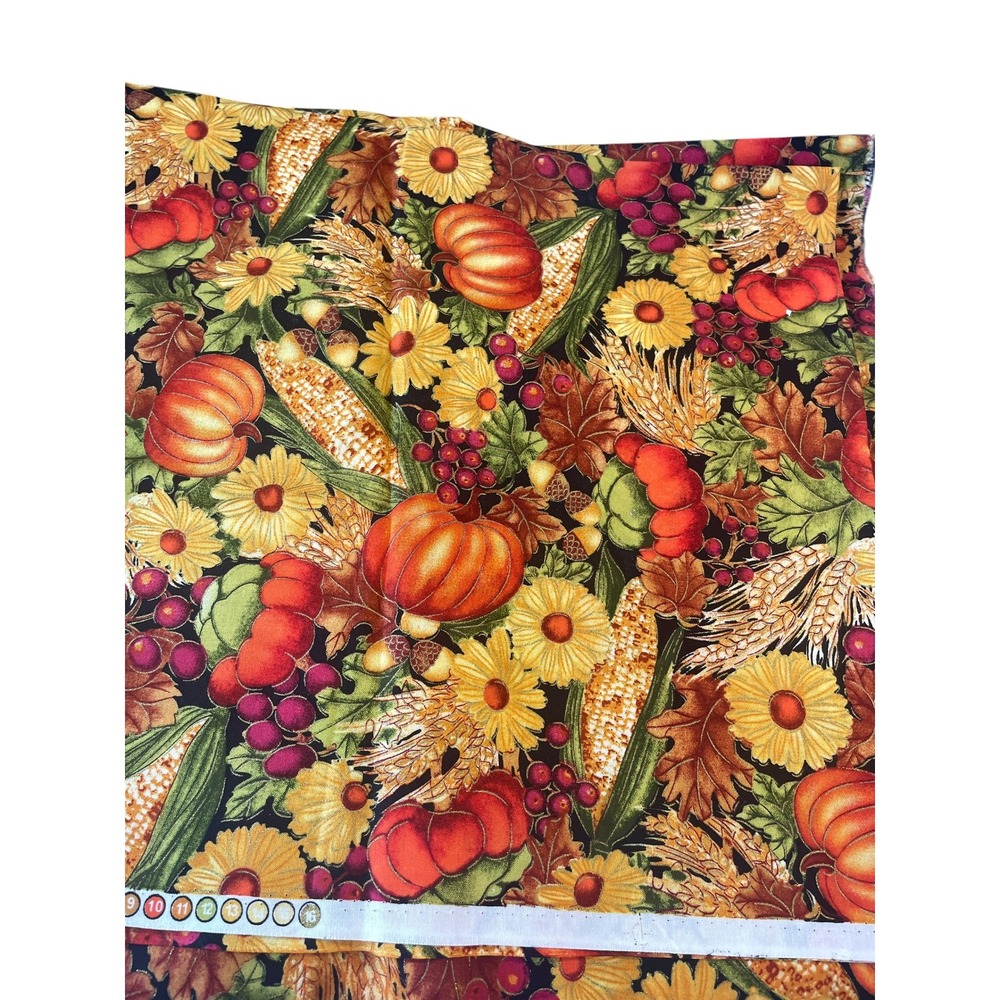 Fabric Traditions Fall Harvest Cotton Fabric BTY 56" Orange Pumpkin Sunflower